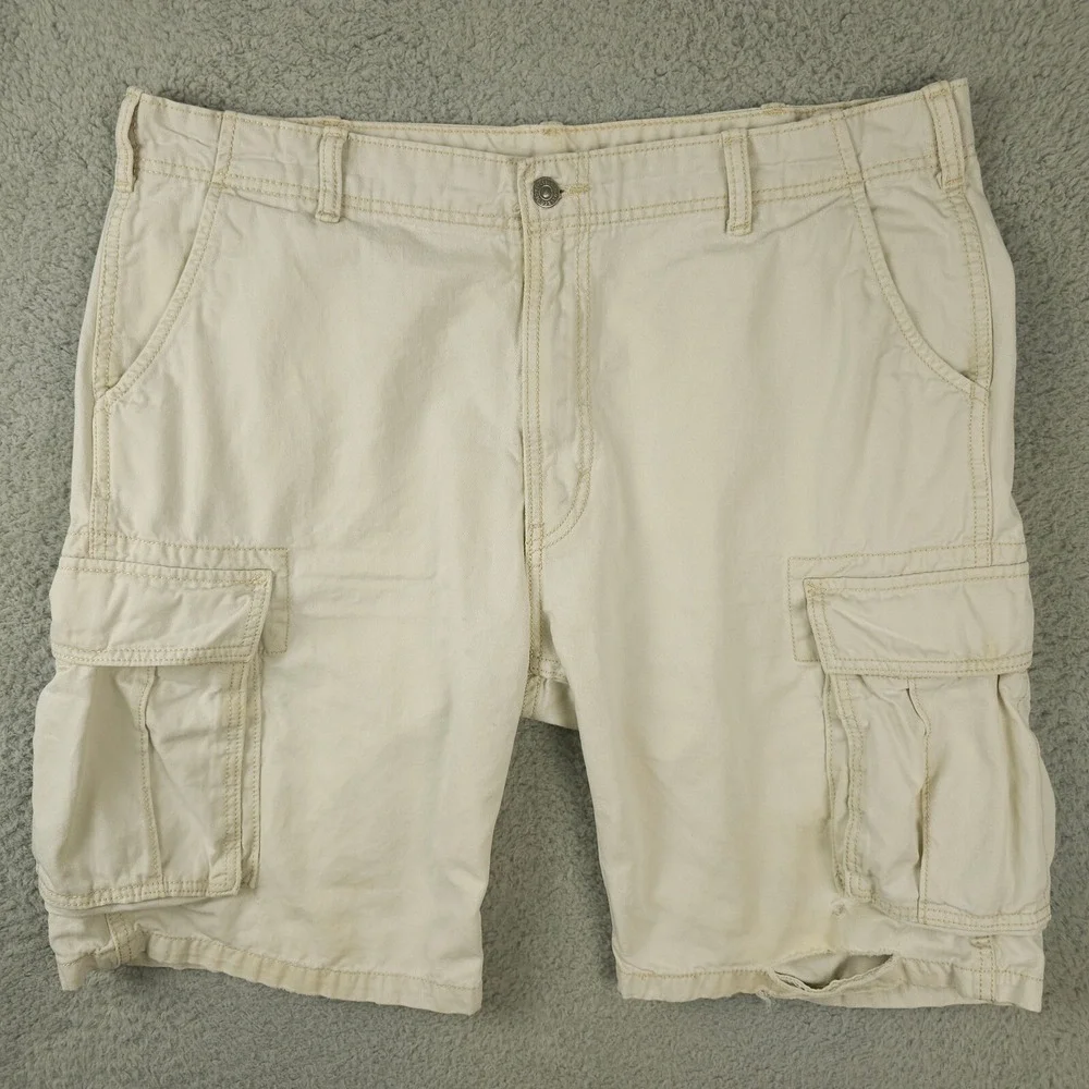 Levis Shorts Mens 38 Khaki Cargo Distressed Stained Workwear Utility Baggy Skate